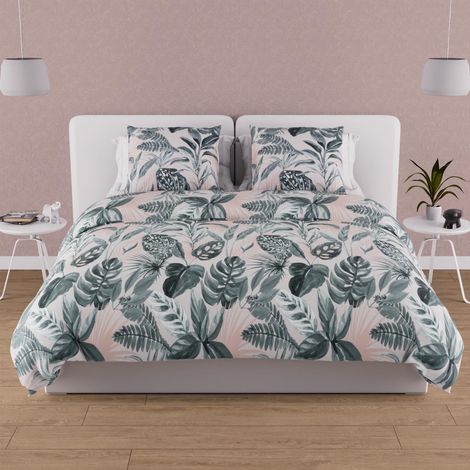 Parure Housse de Couette en Coton 57 Fils 260x240 cm Tropic Vert (1/5)