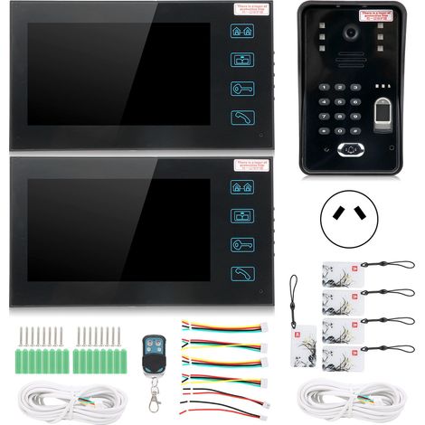 Kit visiophone 7 pouces 2 moniteurs empreinte digitale mot de passe carte RFID déverrouillage à distance contrôle d'accès sécurité 100-240V prise AU (1/5)