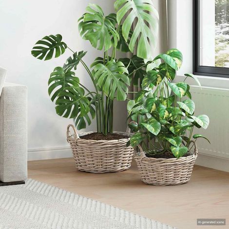 vidaXL Cesto per Piante 2 pz Grigio naturale Rattan Kubu (1/5)