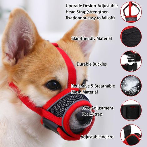 muselières pour chien. Muselière confortable et respirante en maille avec bandeau réglable pour aboyer, manger, mordre et mâcher. Idéale pour les chiens à long museau (noir, rouge, M). (1/4)