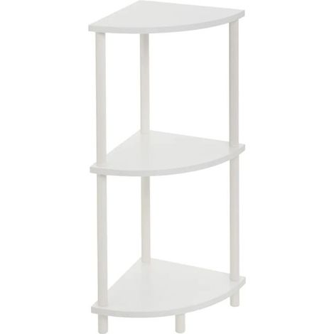Étagère d'angle - JUANIO - 3 niveaux - Blanc - MDF 12 mm & cadre pin - 30×30×76 cm (1/5)