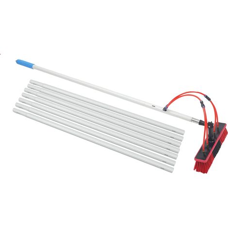 Kit de nettoyage de panneaux solaires, perche extensible de 8 m, tête de brosse de 35 cm, tuyau d'eau de 20 m, rotation de brosse à 180°, alliage d'aluminium léger (1/5)