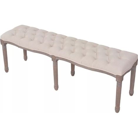Banc capitonné in beige et pieds bois massif clair Makin 150 cm (1/5)