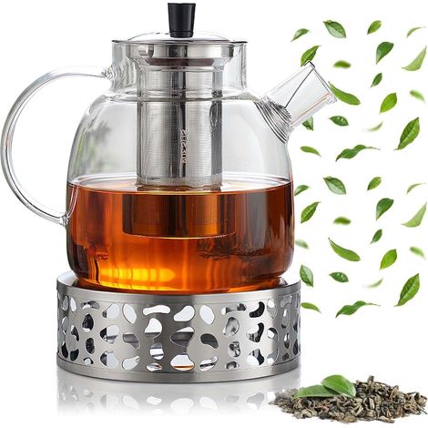 Théière de 1,5 l avec filtre et couvercle, théière en verre borosilicate, thé en vrac, fruits et parfumé (1/5)