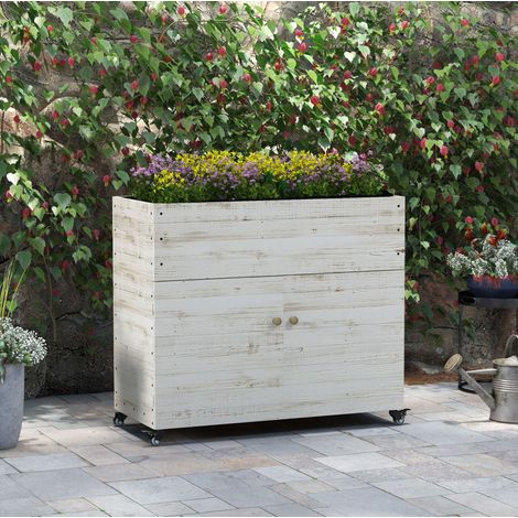Hochbeet aus Holz mit Stauraum und Rollen, 110 x 50 x 95 cm, weiß HAVRYA (1/5)