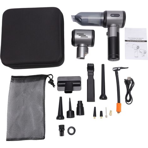 Aspirateur de voiture, 4 en 1 sans fil, aspiration 16 000 PA, gonfleur de pneus 150 psi, batterie rechargeable 6 000 mAh, lumière LED pour usage domestique et extérieur (1/5)