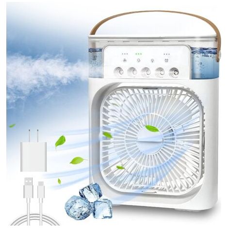 Ventilateur de climatisation portable, mini refroidisseur d'air évaporé avec 7 lumières LED de couleur, minuterie 1 / 2 / 3 heure, 3 vitesses de vent et 3 modes de (1/5)