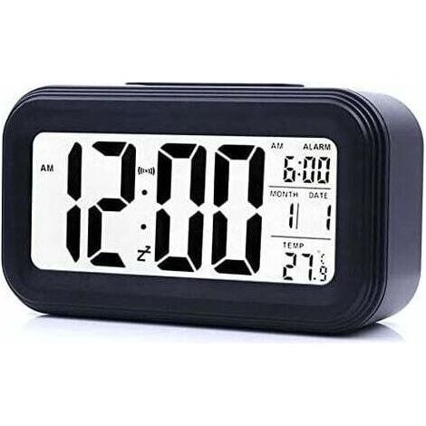Réveil Digital Réveil Matin, Horloge Numérique Réveil à Pile Silencieux pour Enfants Adultes Grand écran LED Température Calendrier(Noir) (1/4)