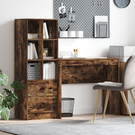 Schreibtisch mit Schubladen mit Regal 2 pcs Geräucherte Eiche