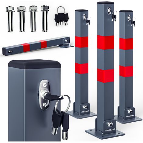 Monzana – Poteau de stationnement pliable en acier laqué – Hauteur abaissée 7,5 cm – 3 clés incluses – Installation rapide avec plaque pré-percée
