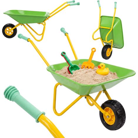 Relaxdays Children's Wheelbarrow, Non-Slip Handles, HWD: 43 x 74 x 36 cm, Metal, Plastic, Light Green (1/5)