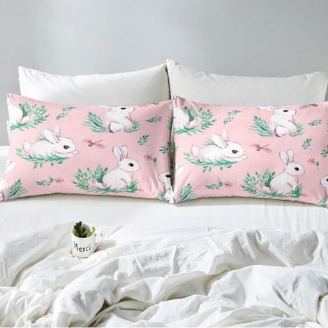 Housse De Couette - Lapin - 200x200 cm - Enfant Fille - Microfibre - Fermeture Eclair - 1 Pièce (1/5)