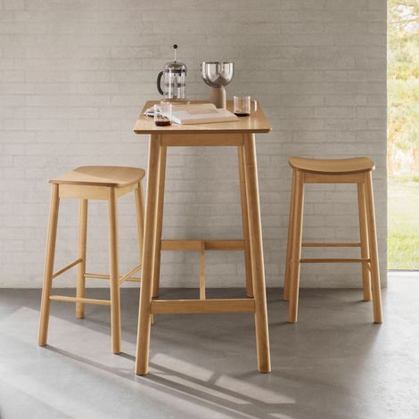 Lot de 2 tabourets 44x40x76cm en bois d'hévéa et effet chêne - HOKAÏ (1/5)