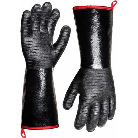 2 Gants barbecue, résistance 500°C, manches longues 35,5cm, néoprène imperméable, cuisine et extérieur (1/5)
