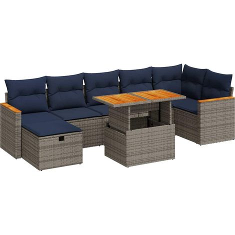 Maison Exclusive - Juego Sofá Jardín 8 Piezas con Cojines Gris Po (1/5)