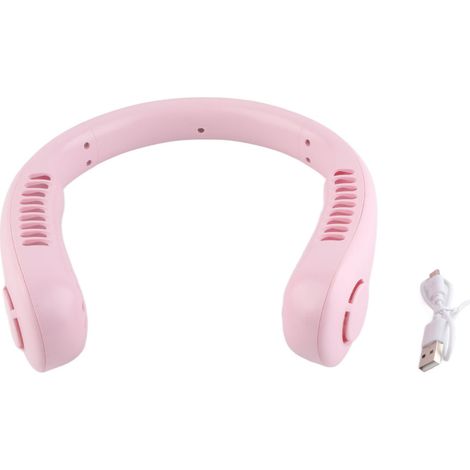 Ventilateur de cou USB à 3 vitesses, silencieux, rechargeable, sans pales, longue autonomie, portable, idéal pour le shopping, les voyages et les activités de plein air (rose). (1/5)