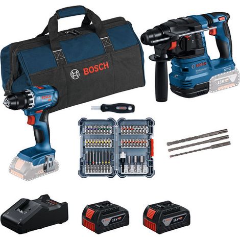 Kit Combo Bosch 2 pezzi 18V: GSR 18V-45 + GBH 18V-22 + accessori + 2 x 4.0Ah + caricabatterie + borsa