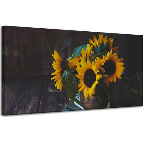 Stampa su tela Girasoli in vaso 120x60 cm