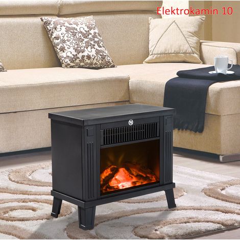 Chimenea eléctrica de pie con efecto llama, calefacción 600/1200 W, metal negro 34 x 17 x 31 cm (1/5)