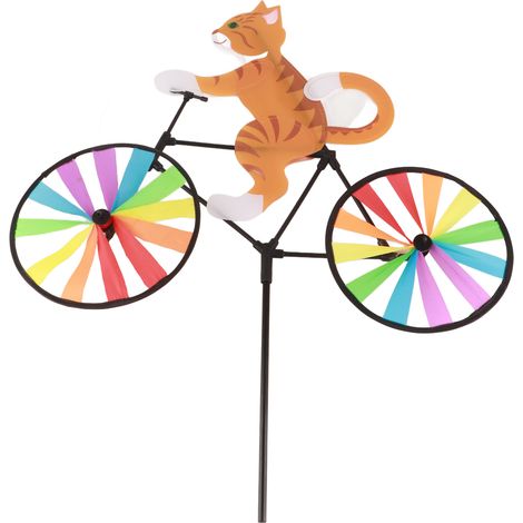 Chat de vélo jaune, moulin à vent animal, ornement girouette vélo chat tournant décoratif