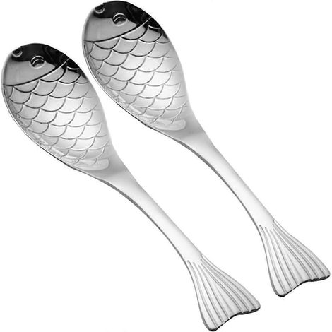 Cuillères de service en acier inoxydable en forme de poisson (lot de 2), grande taille, idéales pour la soupe, le petit-déjeuner, le porridge et le riz. (1/5)