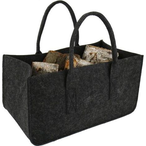 Sac à bûches en feutre gris foncé – Rangement 50x25x25 cm – Transport facile avec poignées – Pour bois de chauffage et provisions (1/3)