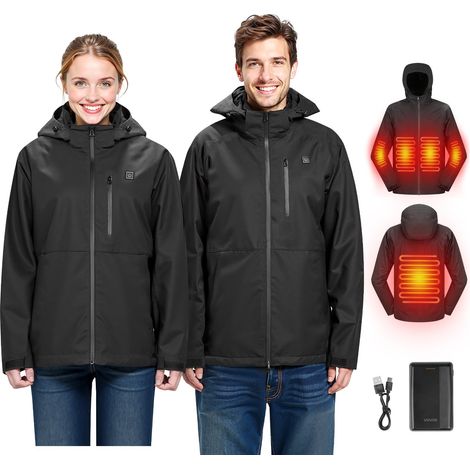Veste Chauffante Homme avec Batterie 7,4 V, Manteau Électrique Softshell, Coupe-vent, Imperméable, 5 Zones de Chauffage, 3 Niveaux de Chaleur, pour Randonnée, Camping, Ski, Pêche, Cyclisme, XL (1/5)