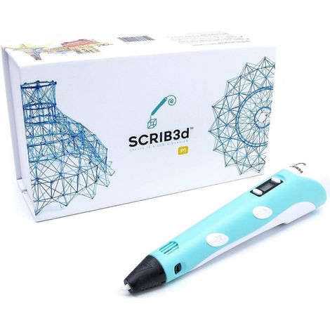 Stylo d'impression 3D SCRIB3D P1 avec écran - Comprend un stylo 3D, 3 couleurs de filament PLA de démarrage, un livre de pochoirs et un guide de projets, ainsi qu'un adaptateur secteur. (1/5)