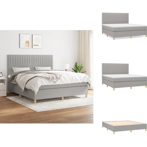 Sommier à lattes de lit avec matelas Gris clair 180x200cm Tissu - Lit Double - Lit Tapissier - Literie - Matelas À Ressorts Ensachés - Tête De Lit Ajustable (1/5)