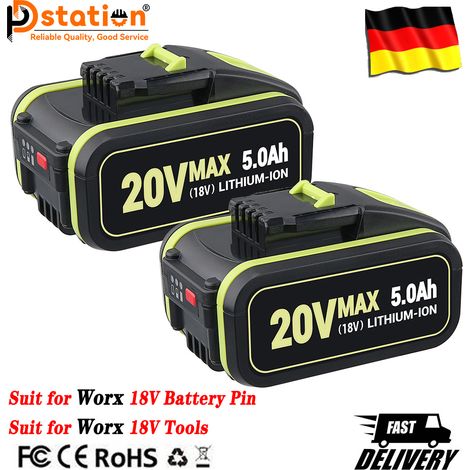 2 Stück 20V 5.0Ah Ersatz Akku für Worx 20V Akku WA3553 WR142E WA3551 WA3553 WA3556 WA3572 WA3605 WA3641