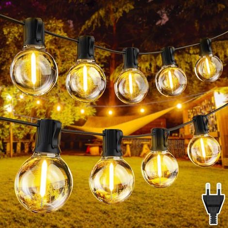 17+1 ampoules G40, chaîne lumineuse extérieure 10 m, blanc chaud, étanche IP45, pour jardin et fêtes