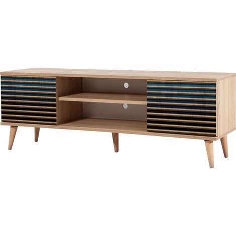 Meuble TV en bois clair et dégradé bleu avec niche Kiza 222 (1/3)