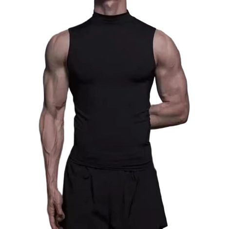 Men's sports tank top - Slim fit - Mid-rise neck - Black - Size M (1/5)