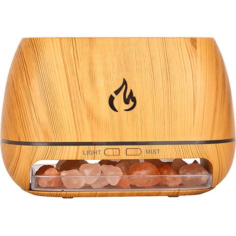 Diffuseur de lampe de sel de l'Himalaya, diffuseur d'huile essentielle à ultrasons, humidificateur de flamme de simulation, diffuseur de brume légère colorée, diffuseur d'arôme à grains en bois pour (1/5)