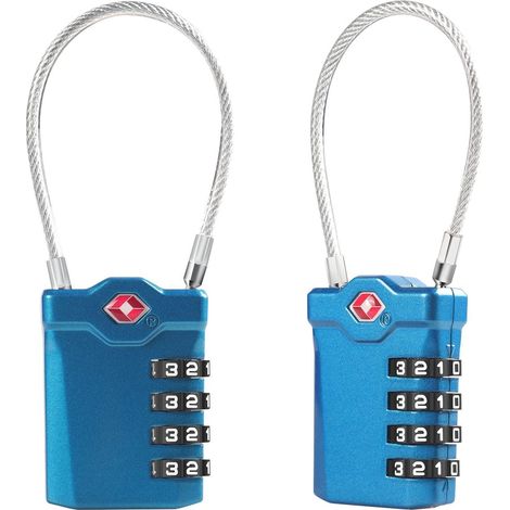 TSA Cadenas à combinaison 2 pièces Bleu 4 chiffres avec câble de 14cm