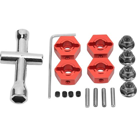 Kit de moyeux de roue 14 mm en alliage d'aluminium, adaptateur de roue universel pour voiture RC ARRMA Senton 1/10 (rouge). (1/5)