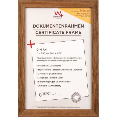 Cadre Photo en Bois avec Verre Synthétique et Passe-Partout, 21 x 29,7 cm (Format A4), Chêne Foncé (1/5)