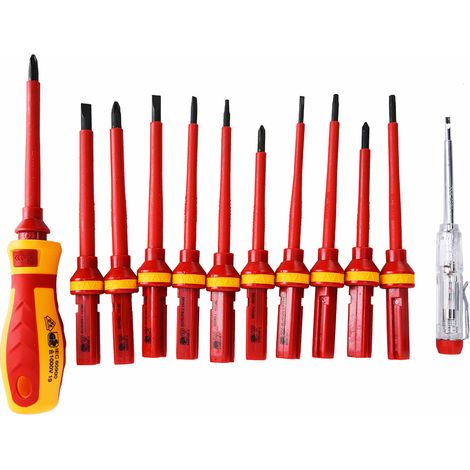 Jeu de 13 tournevis isolés, manche plastique, kit électricien, outil de réparation manuelle A160235 (1/4)