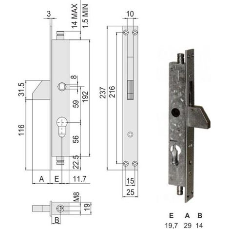 Serrure d'insertion pour montants All 46305-19-0 Cisa