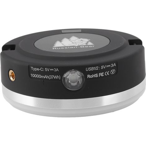 Lampe de tente LED compacte et lumineuse à suspendre, avec fonction batterie externe, pour le camping et les activités de plein air (noire). (1/5)
