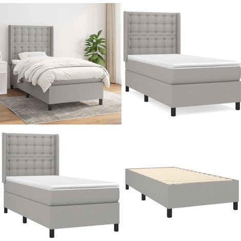 Sommier à lattes de lit avec matelas Gris clair 100x200cm Tissu - Lit Tapissier - Lit Plateforme - Matelas Ressorts Ensachés - Literie - Chambre À Coucher - Home & Living