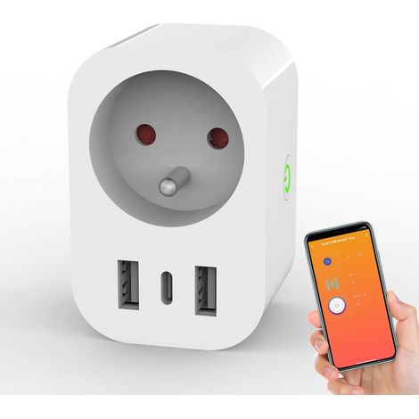 Prise Connectée WiFi (FR) 16A avec 2 USB A et 1 USB C, Mesure de Consommation Électrique, compatible avec Home, Smart Life APP (1/5)