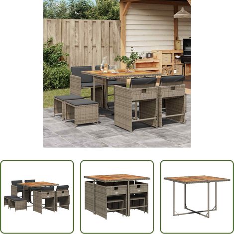 vidaXL Table de jardin - Ensemble à manger de jardin 9 pcs coussins gris résine tressée (1/5)