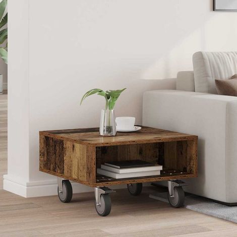 Mesa Lateral con Ruedas Madera vieja 50,5 x 50 x 30 cm
