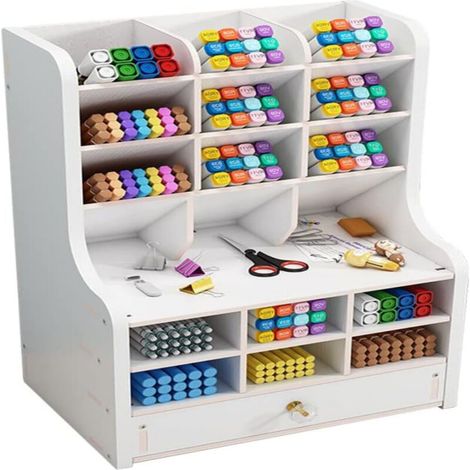 Organiseur de bureau en bois avec tiroir. étagère de rangement. (1/5)