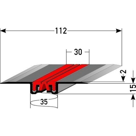 Spezial-Fliesenprofil "Staverden" Dehnungsfugenprofil für nachträglichen Einbau / Trennschiene für Fliesen mit grauer Silikoneinlage, mit wählbarer Fugenhöhe, Breite: 112 mm, aus Aluminium, gebohrt-0