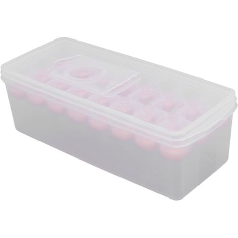 Eiswürfelform mit Klappdeckel und Auffangschale, großes Fassungsvermögen, für den Gefrierschrank, zur Eiswürfelherstellung, rosa Farbe (1/5)