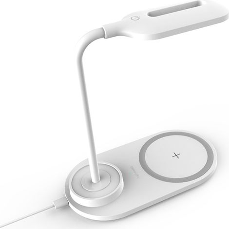 Schreibtischlampe mit kabelloser Ladefläche für Mobiltelefone, kabelloses Ladegerät, Tischlampe mit Nachtlicht und Augenschutz
