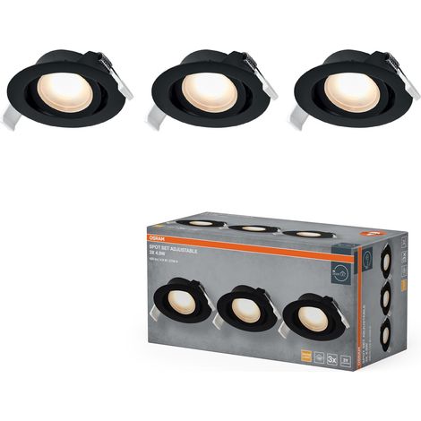 Spot Set Spot LED encastrable, 4,9 W, 190 lm, 2 700 K, Ø 90 mm, 120 °, noir, pivotant, lot de 3 (1/4)