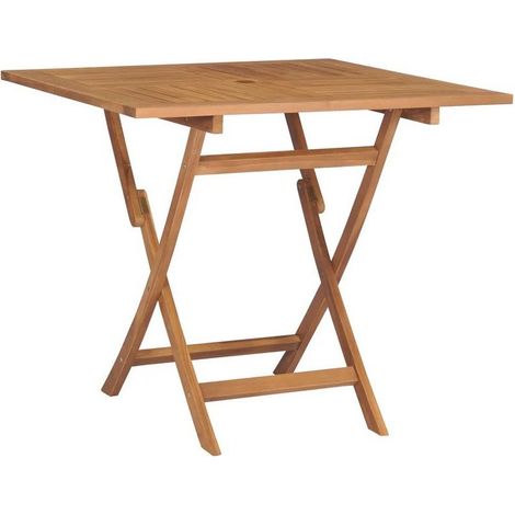 Table de jardin carrée pliable teck massif clair Kounjo (1/3)